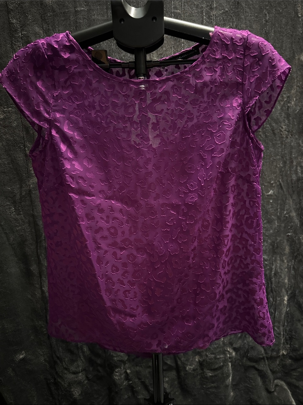 White House Black Market Purple Short-Sleeve Leopard-Texture Blouse w/ camisole